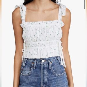 Playa Lucila Pleated Floral Top In White Floral medium